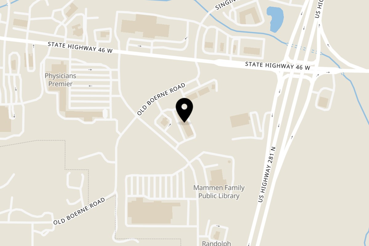 Map showing the location of 46th St. New York Style Pizzeria Bulverde on 121 Bulverde Crossing in Bulverde